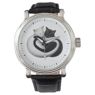 Svartvit kärlekkattklocka armbandsur