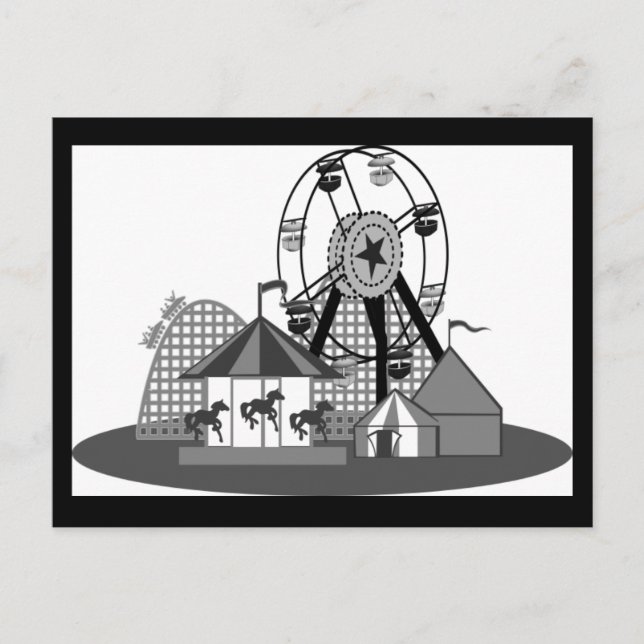 Svartvit karnival-Temaparty vykort (Framsida)