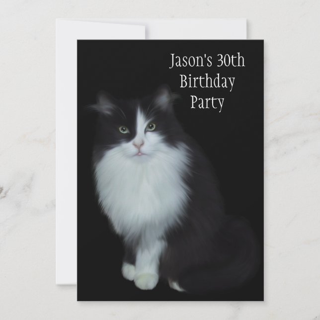 Svartvit katt 30års födelsedag Party Inbjudningar (Framsida)