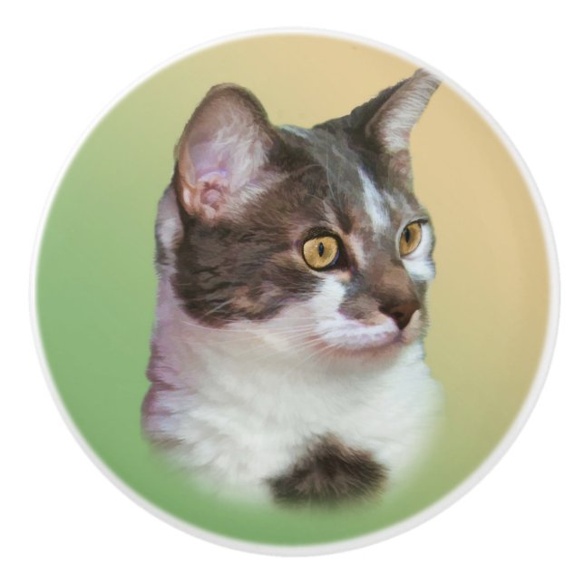 Svartvit katt, anpassade knopp (Framsidan)