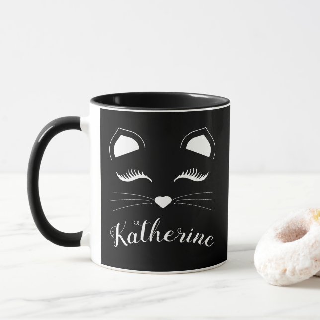 Svartvit katt Ansikte Mugg (Med munk)