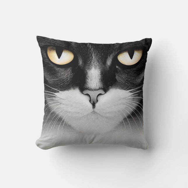 Svartvit katt Ansikte Pillow med Cat Tass Desig Kudde (Framsida)