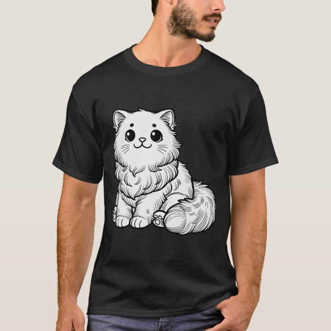 Svartvit katt av ljus fluffy t shirt (Framsida)