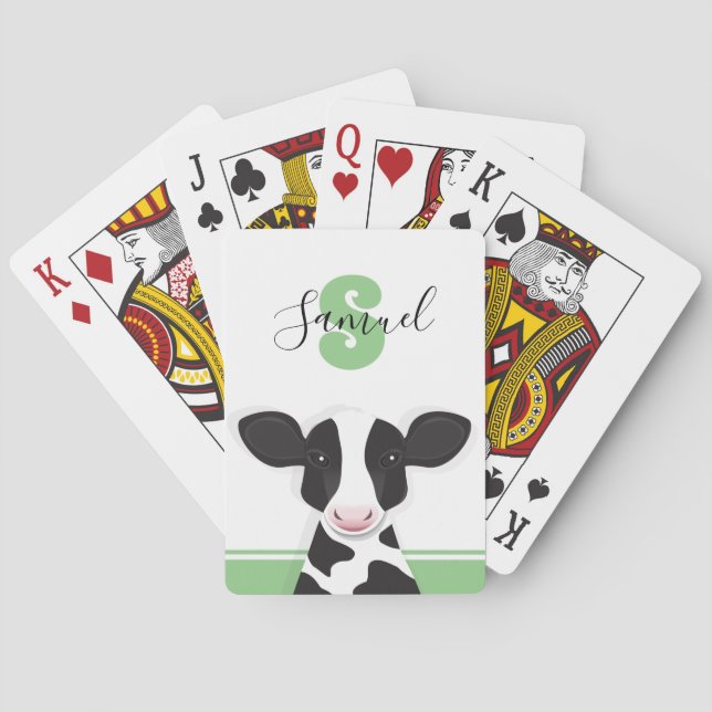 Svartvit katt av Monogram Namn Grönt Casinokort (Baksidan)