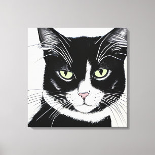 Svartvit katt canvastryck