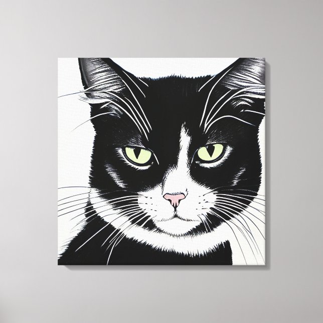 Svartvit katt canvastryck (Framsida)