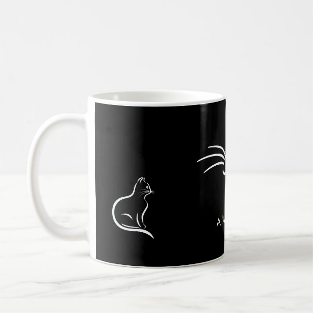 Svartvit katt enkel minimalistisk anpassning kaffemugg (Vänster)