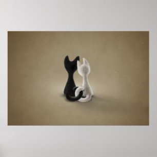 Svartvit katt (Färg 3) Poster