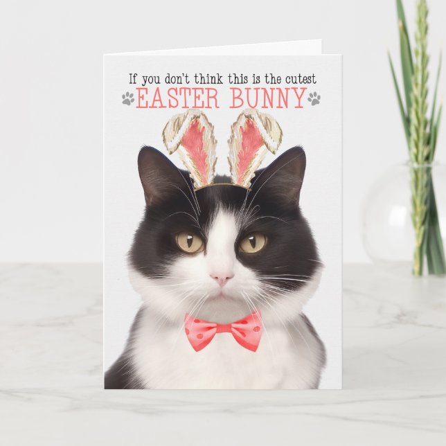 Svartvit katt i Bunny Öron för Påsk Helgkort (Framsida)