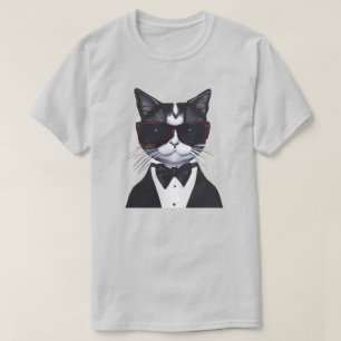 Svartvit katt i en Tuxedo- och Bow Tie T Shirt