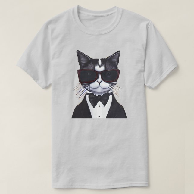 Svartvit katt i en Tuxedo- och Bow Tie T Shirt (Design framsida)