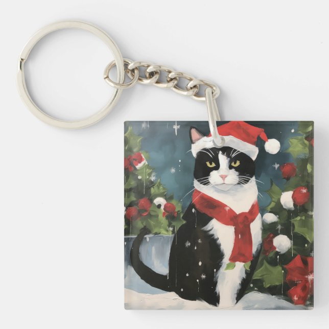 Svartvit katt i snö jul (Framsidan)