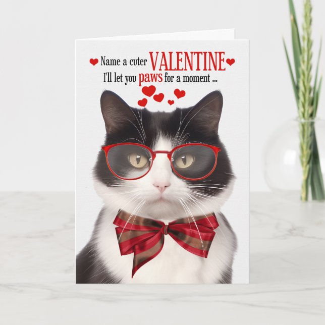 Svartvit katt Kattdjur Humor Alla hjärtans dag Helgkort (Framsida)