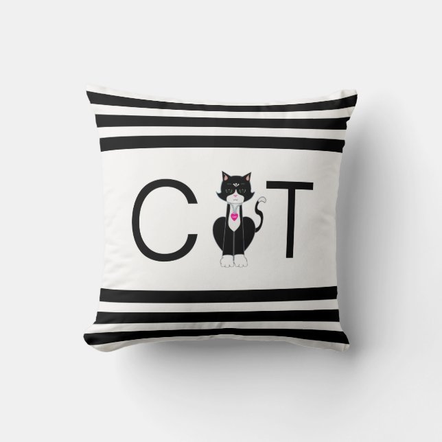 Svartvit katt kudde (Framsida)
