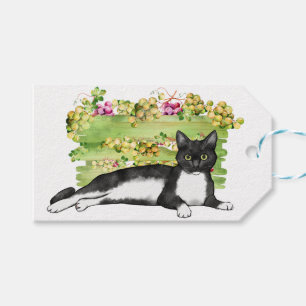 Svartvit katt med grafik Garden Gift-Märkre Presentetikett