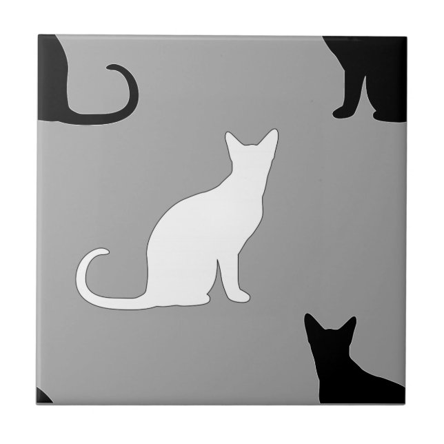 Svartvit katt Mönster Kakelplatta (Framsidan)