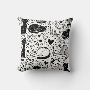 Svartvit katt Mönster Pillow Mysigt och Snyggt Kudde