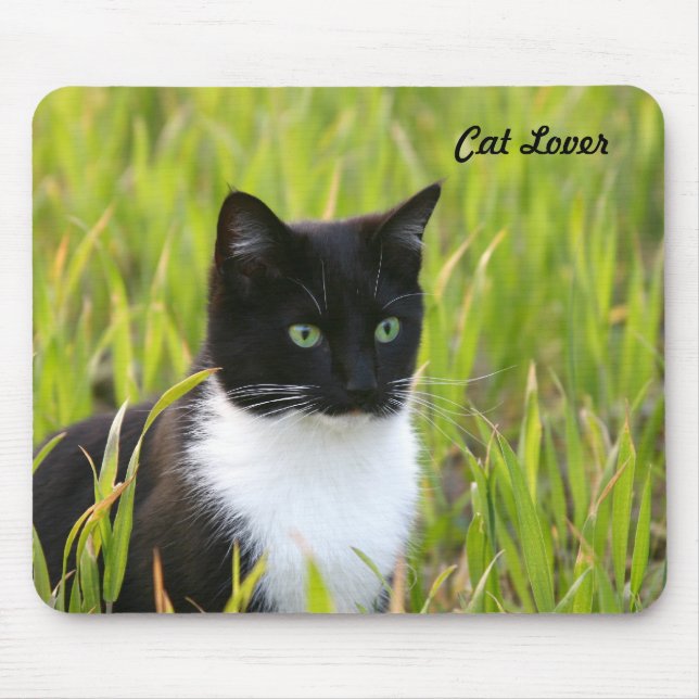 Svartvit katt Mousepad Musmatta (Framsidan)