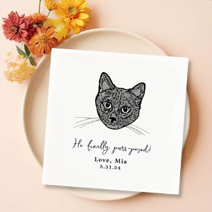 Svartvit katt Personlig Bröllop Napkins Pappersservett