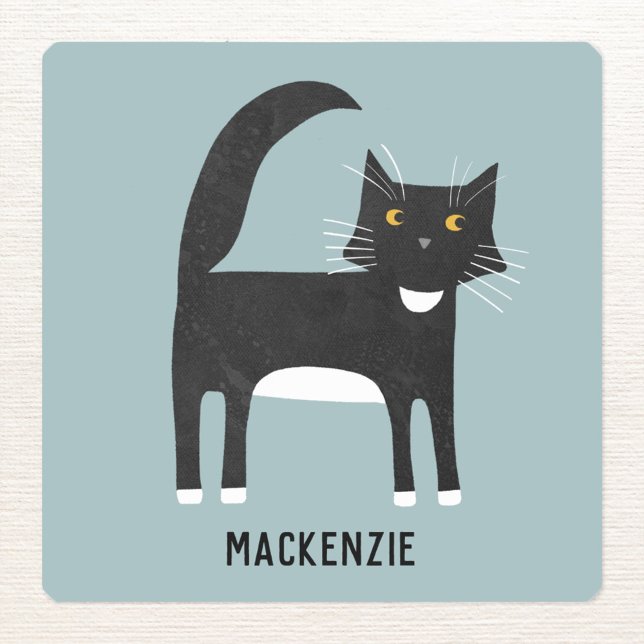 Svartvit katt, Personlig Fyrkantigt Klistermärke (Black and white tuxedo cat personalized fun sticker)