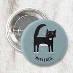 Svartvit katt, Personlig Knapp<br><div class="desc">Roligt svart och vit tuxedo-katt på anka äggblå bakgrund,  perfekt för djur och djurälskare. Ändra namn för att anpassa sig. Originalkonst av Nic Squirrell.</div>