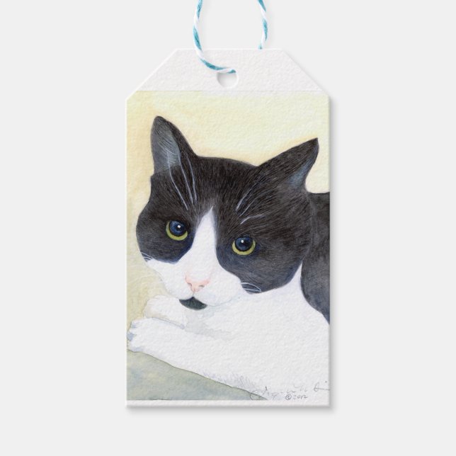 Svartvit katt presentetikett (Framsidan)