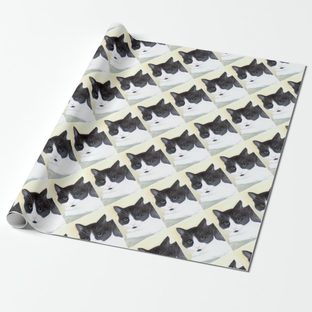 Svartvit katt presentpapper (Utrullad)