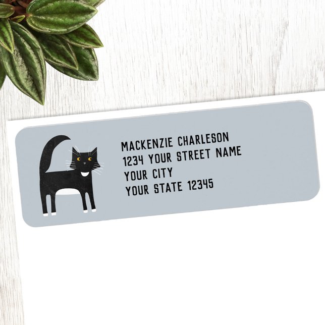 Svartvit katt, Returadress Etikett (Fun black and white Tuxedo Cat personalized custom text return address label)