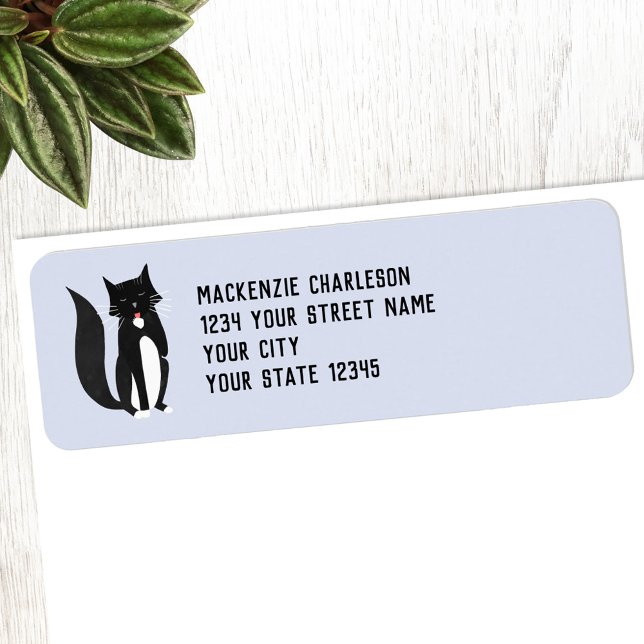 Svartvit katt, Returadress Etikett (Black and white tuxedo bicolor cat return address label)