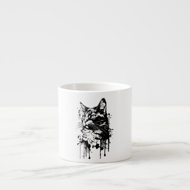 Svartvit katt Stänk Espressomugg (Framsidan)