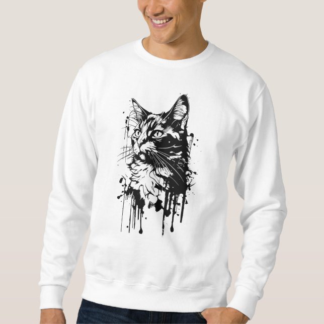 Svartvit katt Stänk Lång Ärmad Tröja (Framsida)