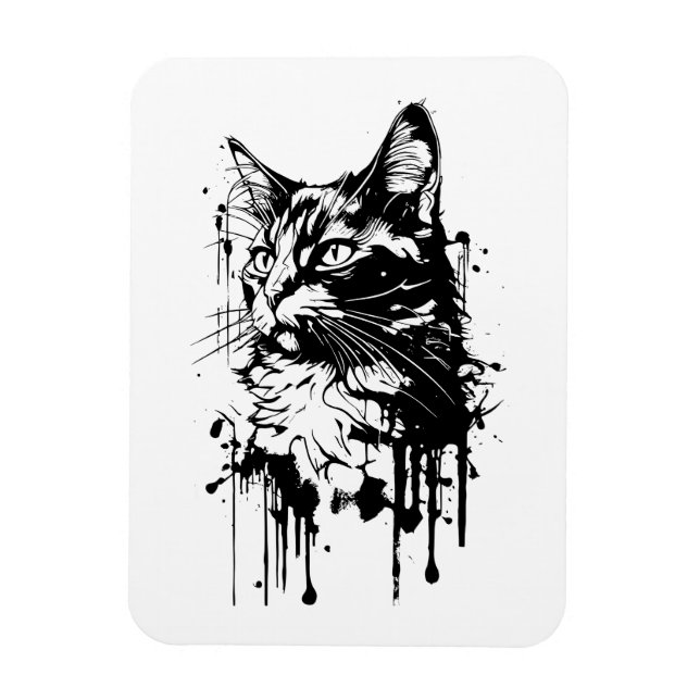 Svartvit katt Stänk Magnet (Vertikal)