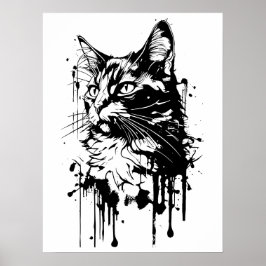 Svartvit katt Stänk Poster