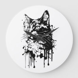 Svartvit katt Stänk Stor Klocka