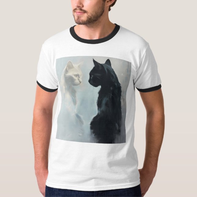 Svartvit katt Stare Ringer T-Shirt (Framsida)