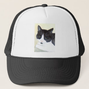Svartvit katt truckerkeps