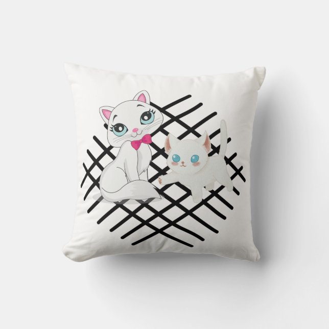svartvit kattdesign kudde (Framsida)