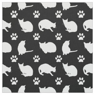 Svartvit katter och Tassar Skriv ut Fabric Tyg