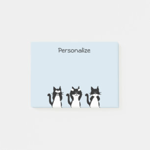 Svartvit katter   Tre Wise Kattunge Post-it Block