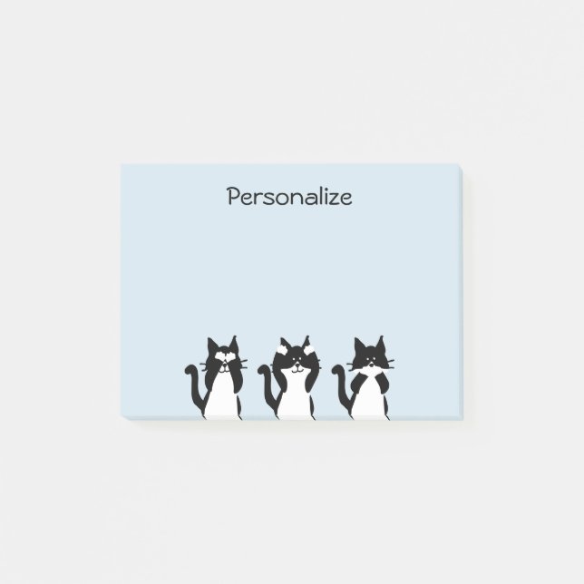 Svartvit katter | Tre Wise Kattunge Post-it Block (Framsida)