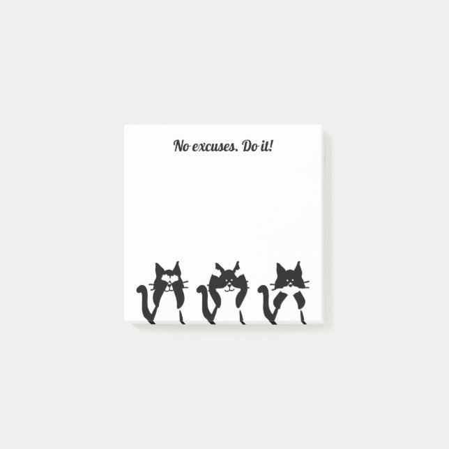 Svartvit katter | Tre Wise Kattunge Post-it Block (Framsida)