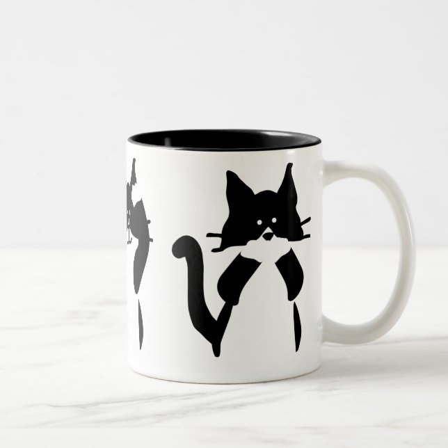 Svartvit katter | Tre Wise Kattunge Två-Tonad Mugg (Höger)