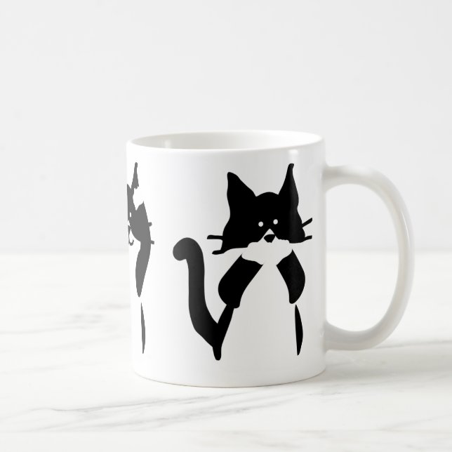 Svartvit katter | Tre Wise Kattunge Två-Tonad Mugg (Höger)