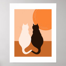 Svartvit kattpar - Orange Köksvägg - dekal Poster
