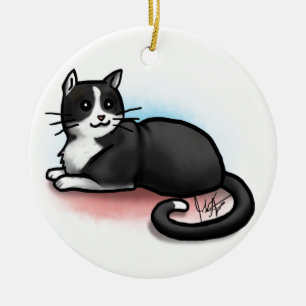 Svartvit kattprydnad - - kattunge Lee Julgransprydnad Keramik