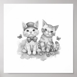 Svartvit kattungar och vänner poster