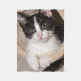 Svartvit kattunge fleecefilt