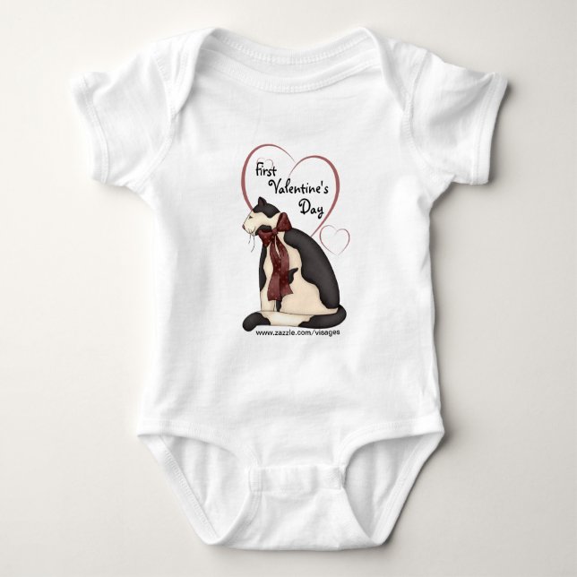 Svartvit Kattunge med Hearts Baby Shirts Tröja (Framsida)