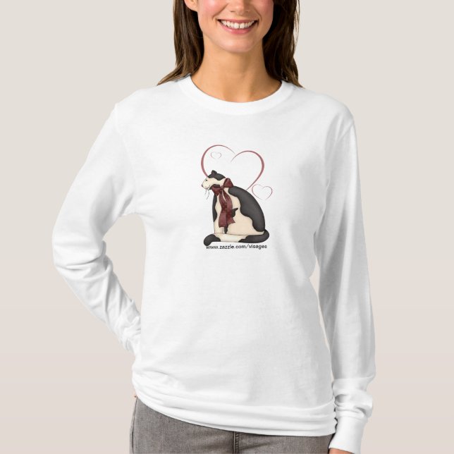 Svartvit Kattunge med hjärter T Shirt (Framsida)