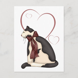 Svartvit Kattunge med hjärtstillestånd Valentine Helg Vykort